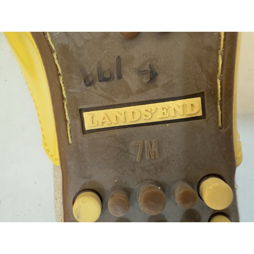 Lands End Sz 7M Yellow Patent Slip-On Slide Massage Sole Burlap Footbed Sandal - Picture 5 of 9